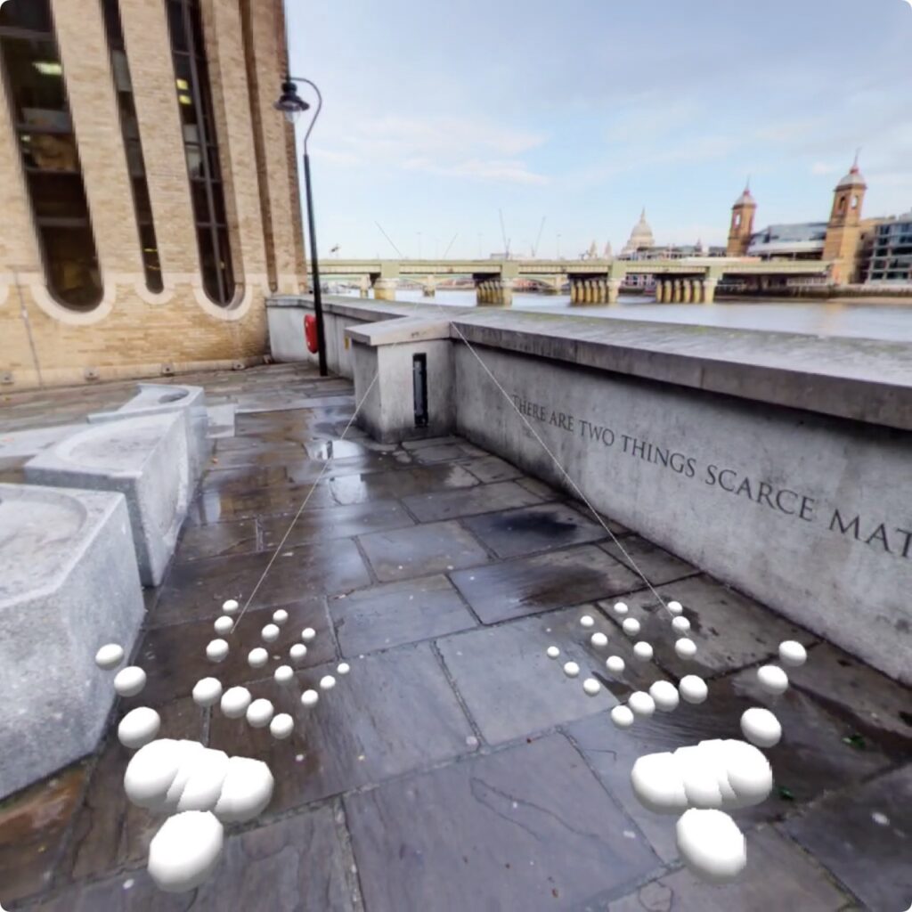 A screenshot showing VR hands representing tracked real hands while in a Pano2VR immersive virtual tour.