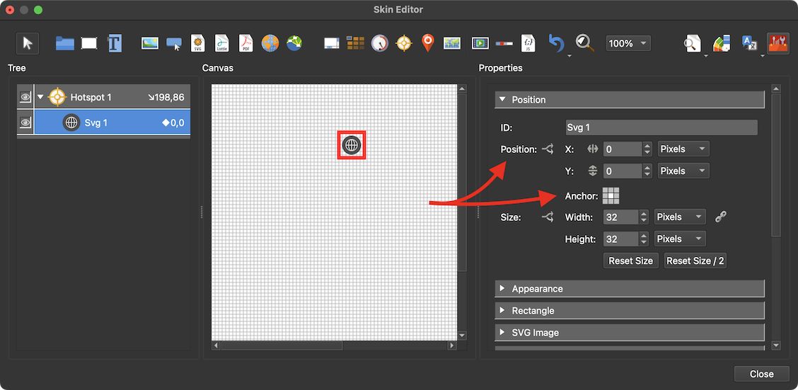 Positioning the hotspot icon.