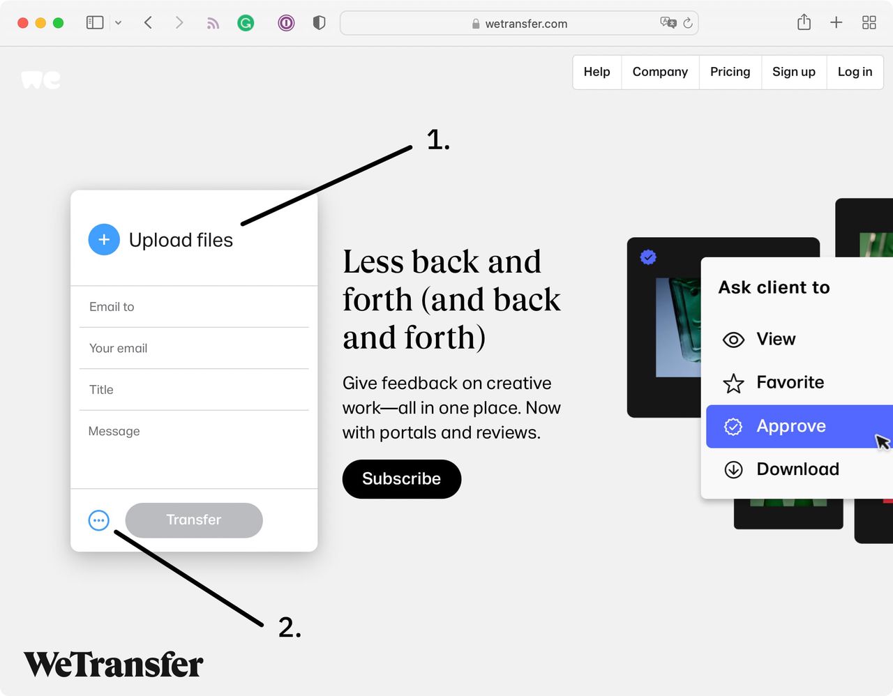 Add files, then select Get Transfer Link.