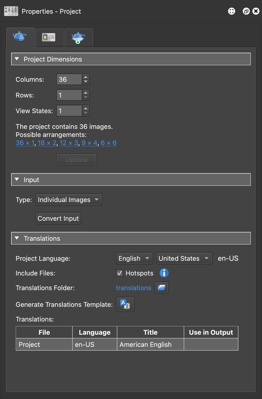 Object2VR Project Properties