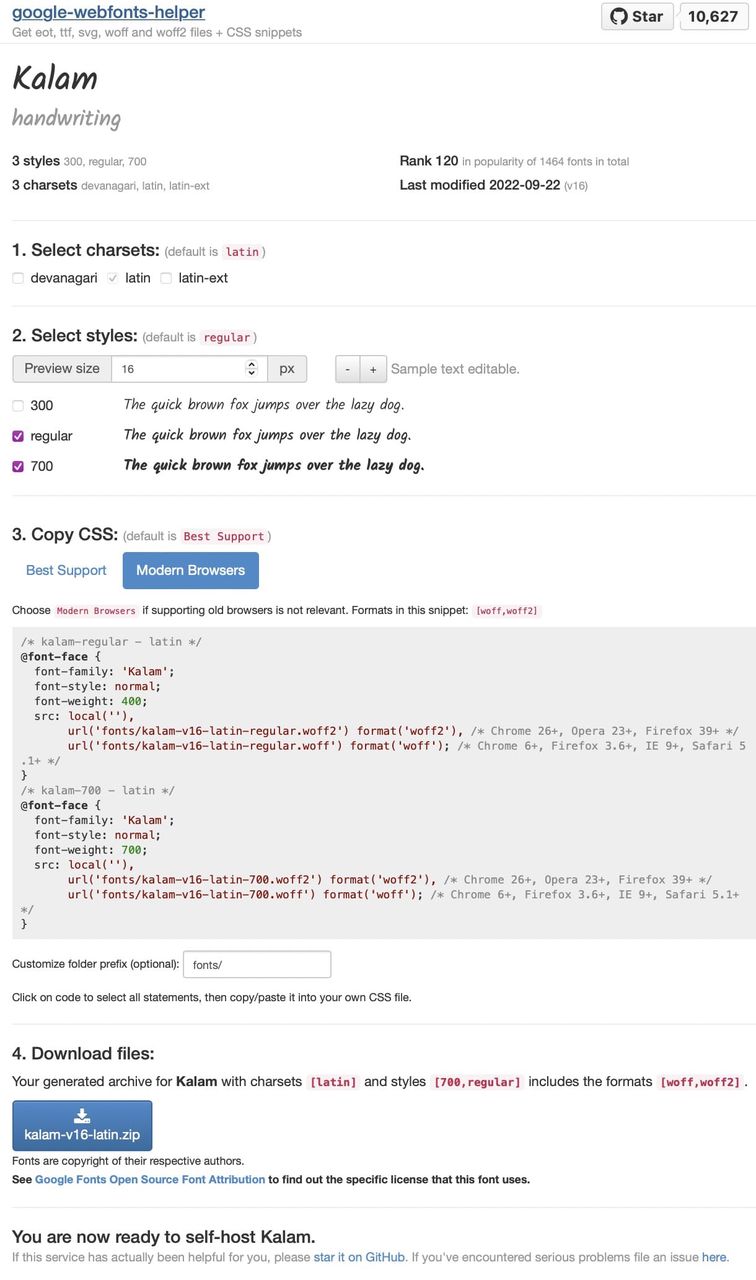 Google Webfonts Helper Page