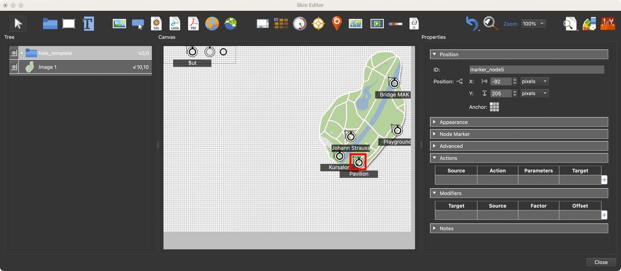 Node Markers added to the map.