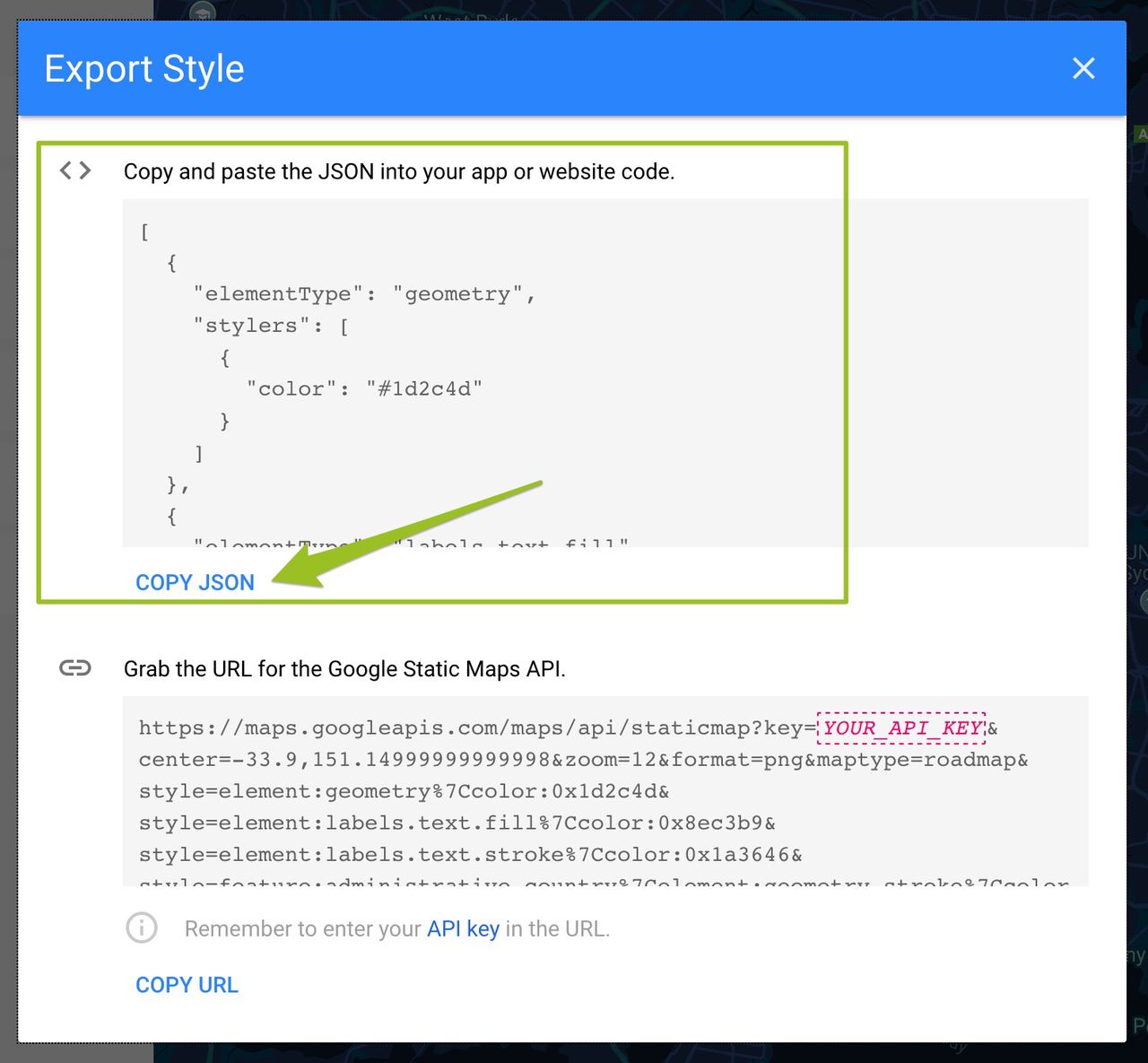 Copy the JSON code.