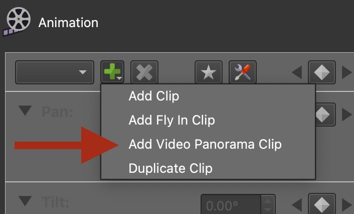 Long Press and choose Add Video Panorama Clip.