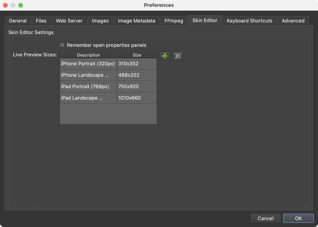 Skin Editor Settings