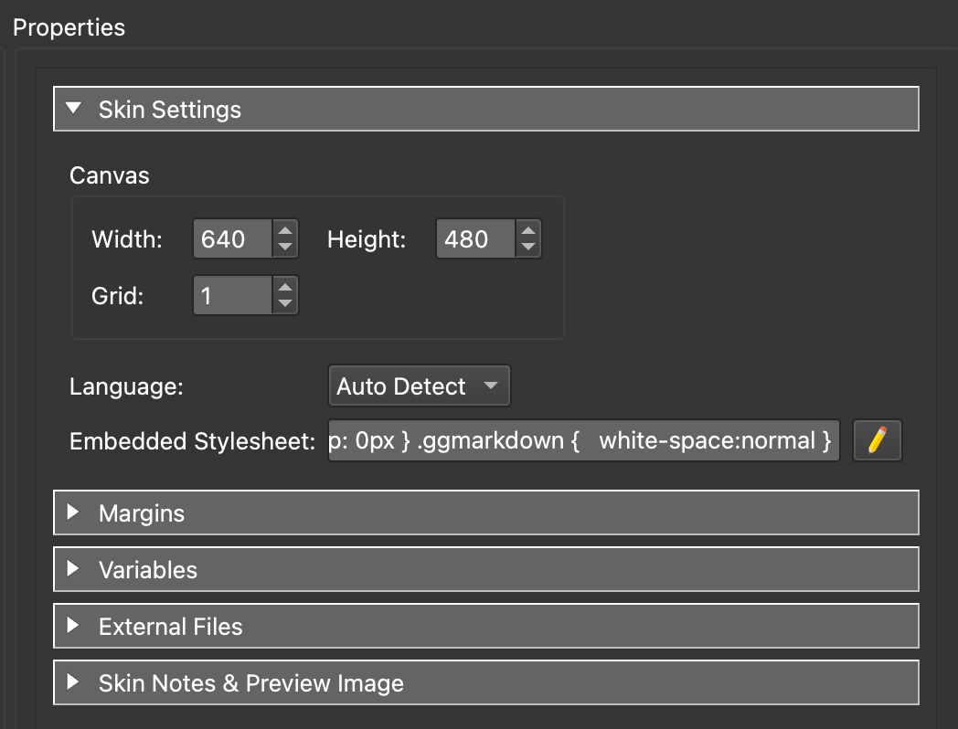 Skin Editor Properties Panel
