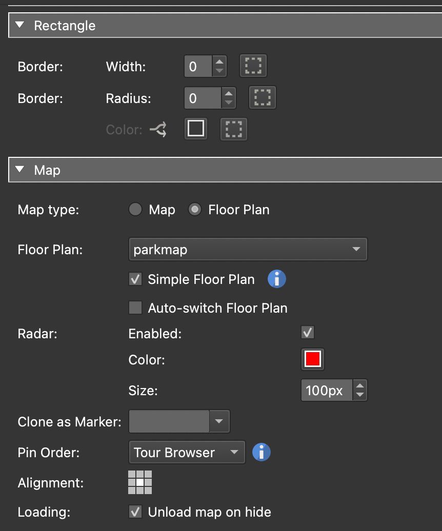 Floor plan settings used for the map image in the Skin Editor.