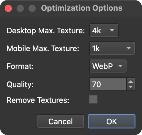 The Optimization Options for a 3D mesh.