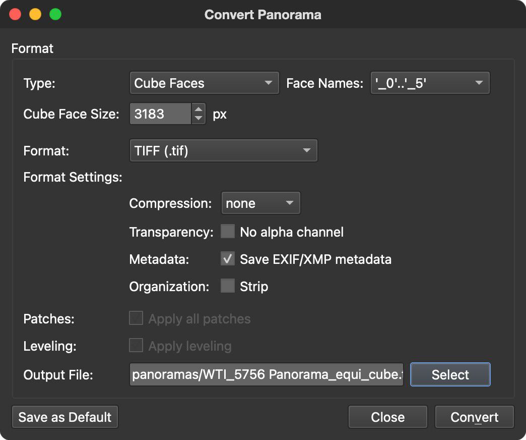 Choose Cube Faces in the Convert Panorama dialog.
