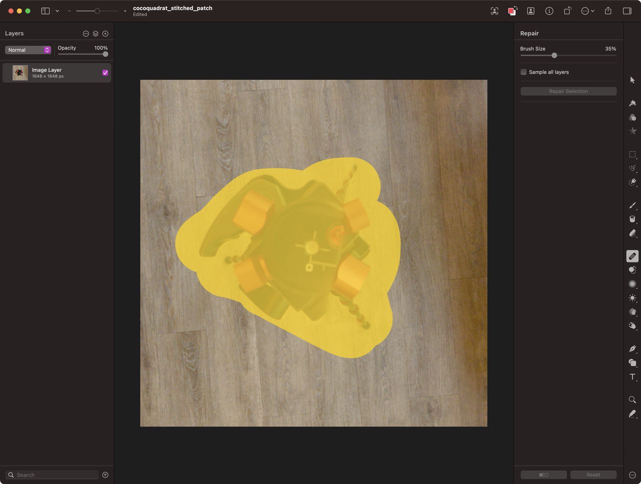 Editing the image patch in Pixelmator Pro.