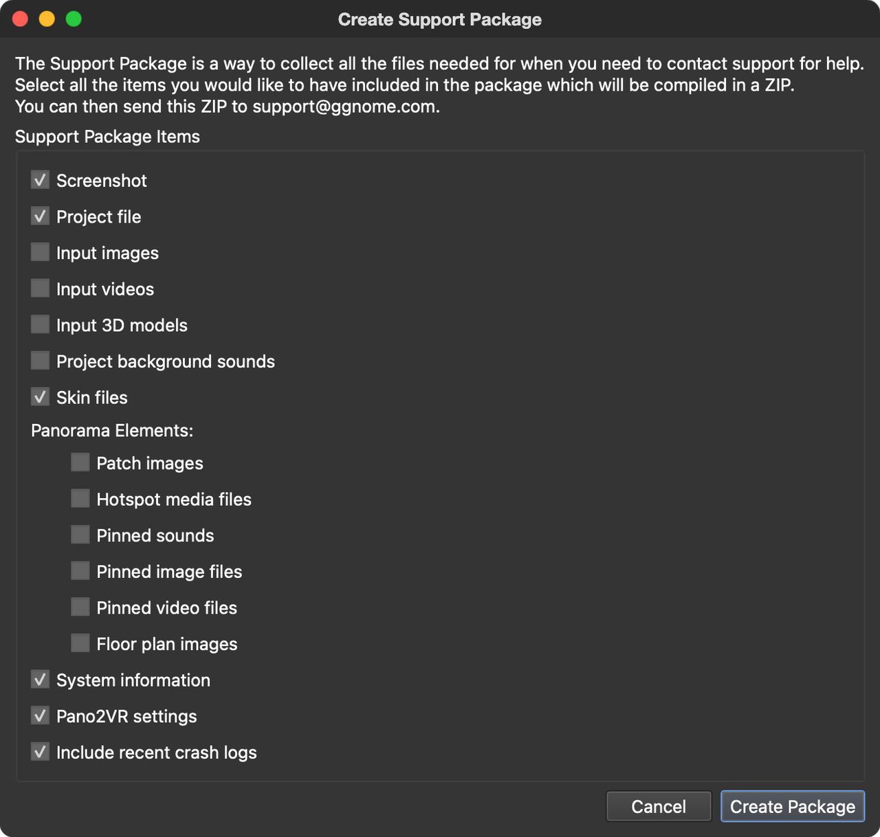 Support Package Dialog