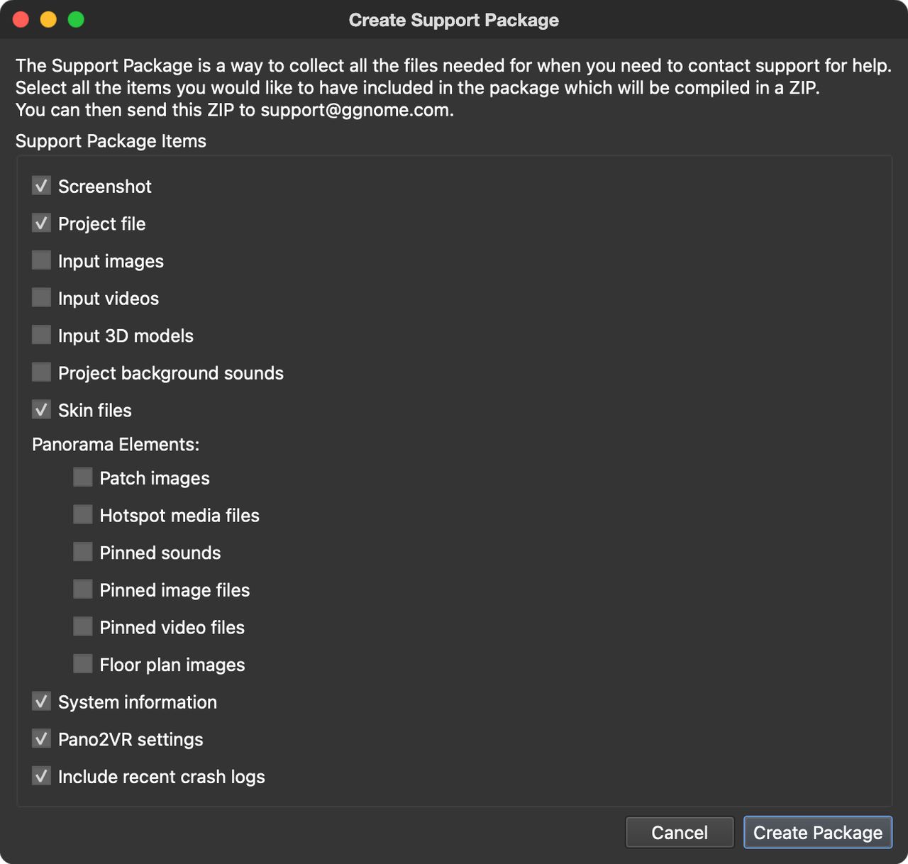 Support Package Settings