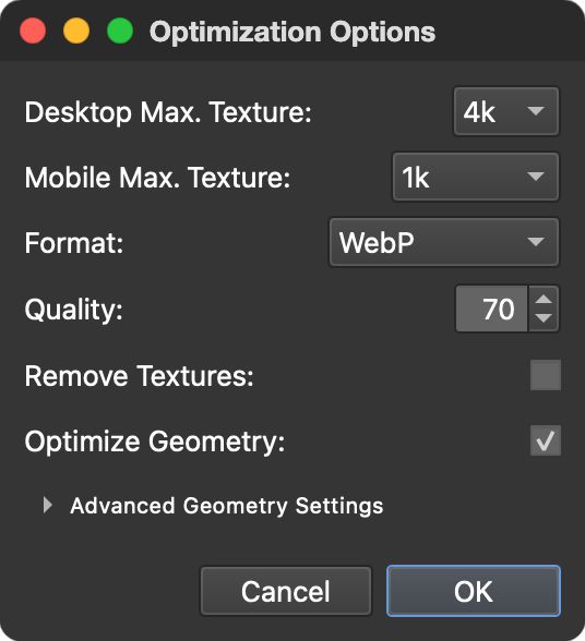The Optimization Options for a 3D mesh.