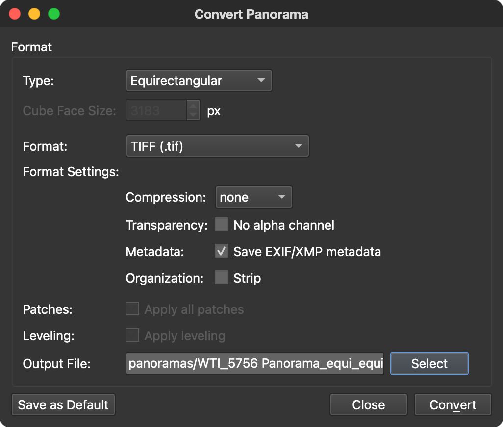 Convert Panorama Settings