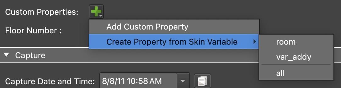 Long press to add properties from variables.