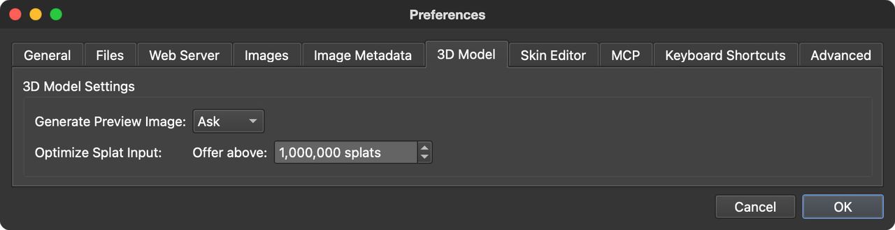3D Model Settings