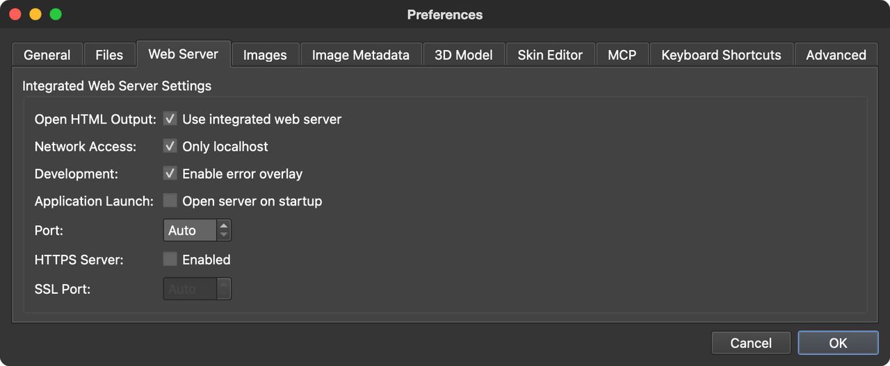 Integrated Web Server Settings