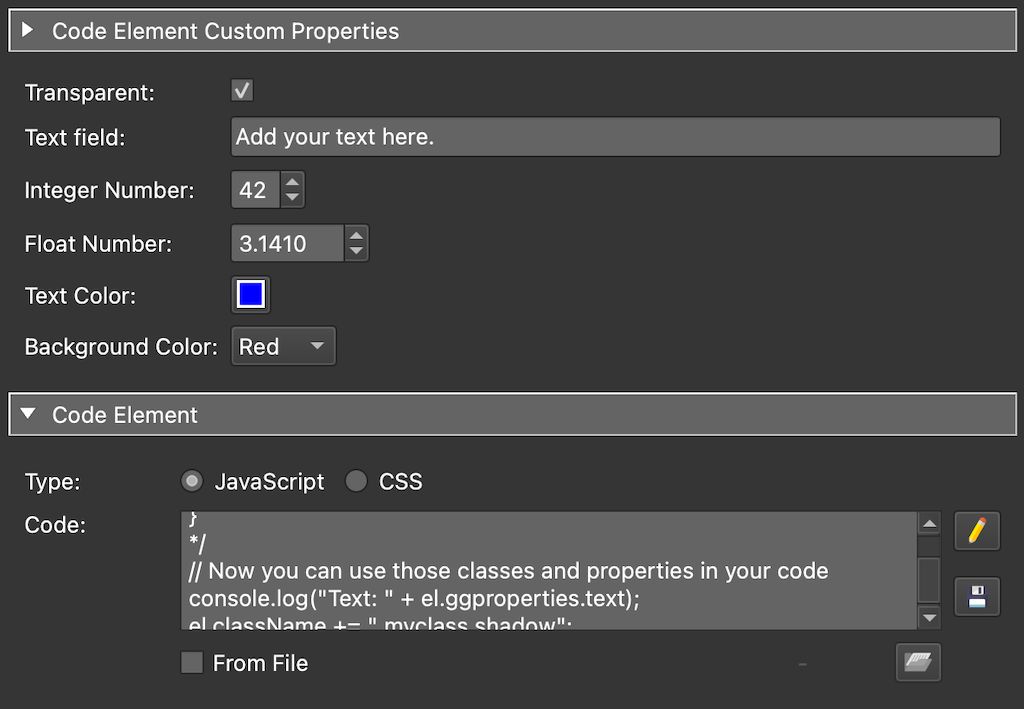 Custom Properties added to Code Element