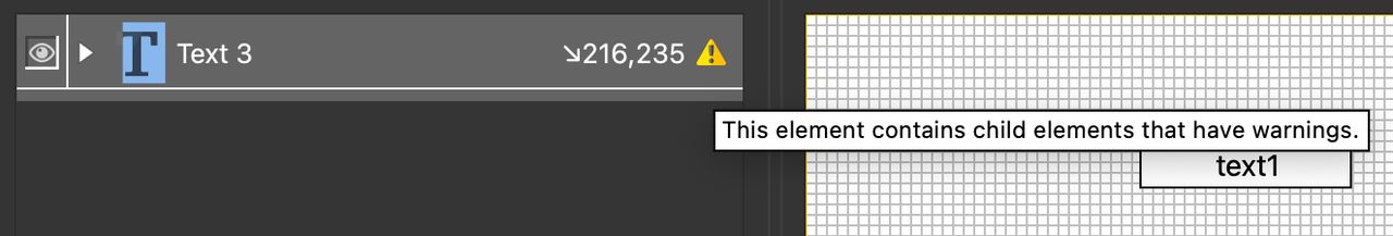 A collapsed parent element showing the child element’s warning.
