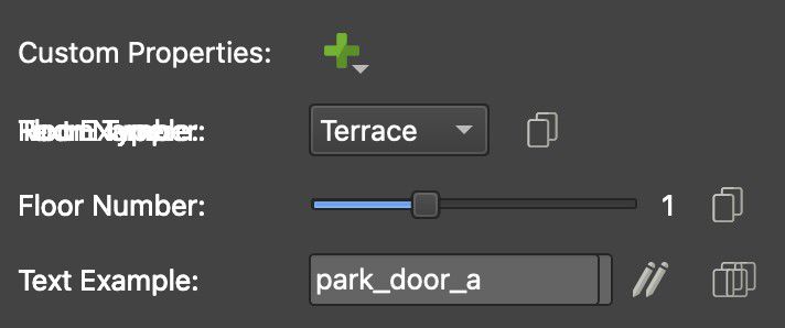 Custom Properties applied. Text, Number, True/False