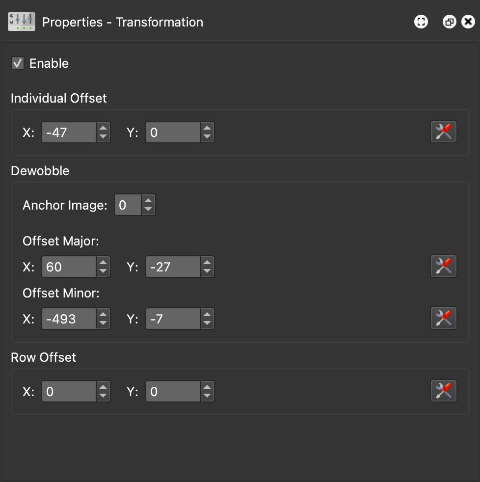 Tranformation settings.