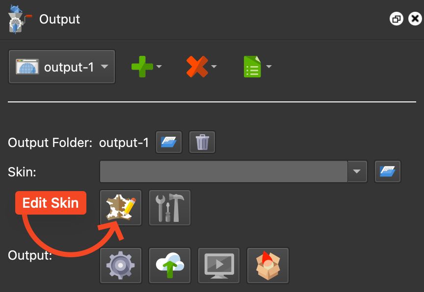 Edit Skin button in the Output Panel.