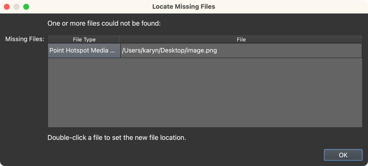 Locate Missing Files window