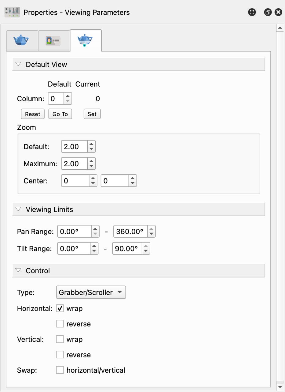 Object2VR Viewing Parameters