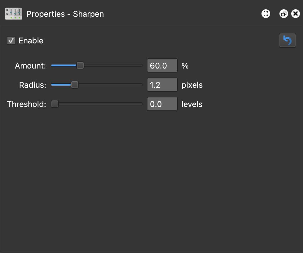 Sharpen settings.