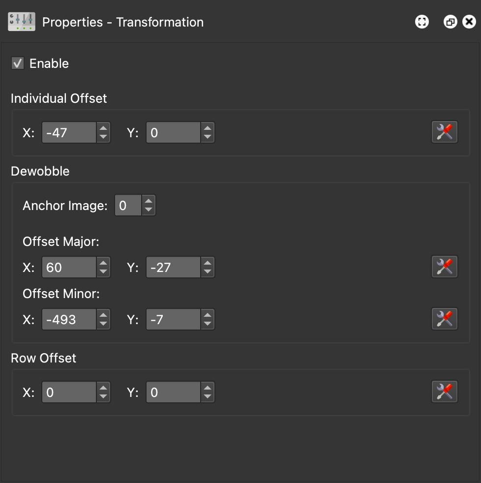Tranformation settings.