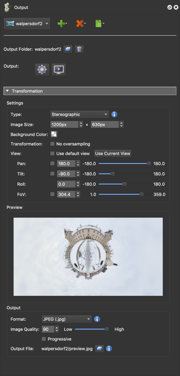 Transformation Output Settings