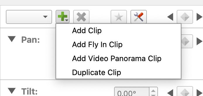 Menu for adding clips. Click and hold the button.