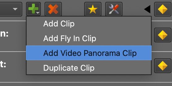 Hold the Add Clip button to add a Video Panorama Clip.
