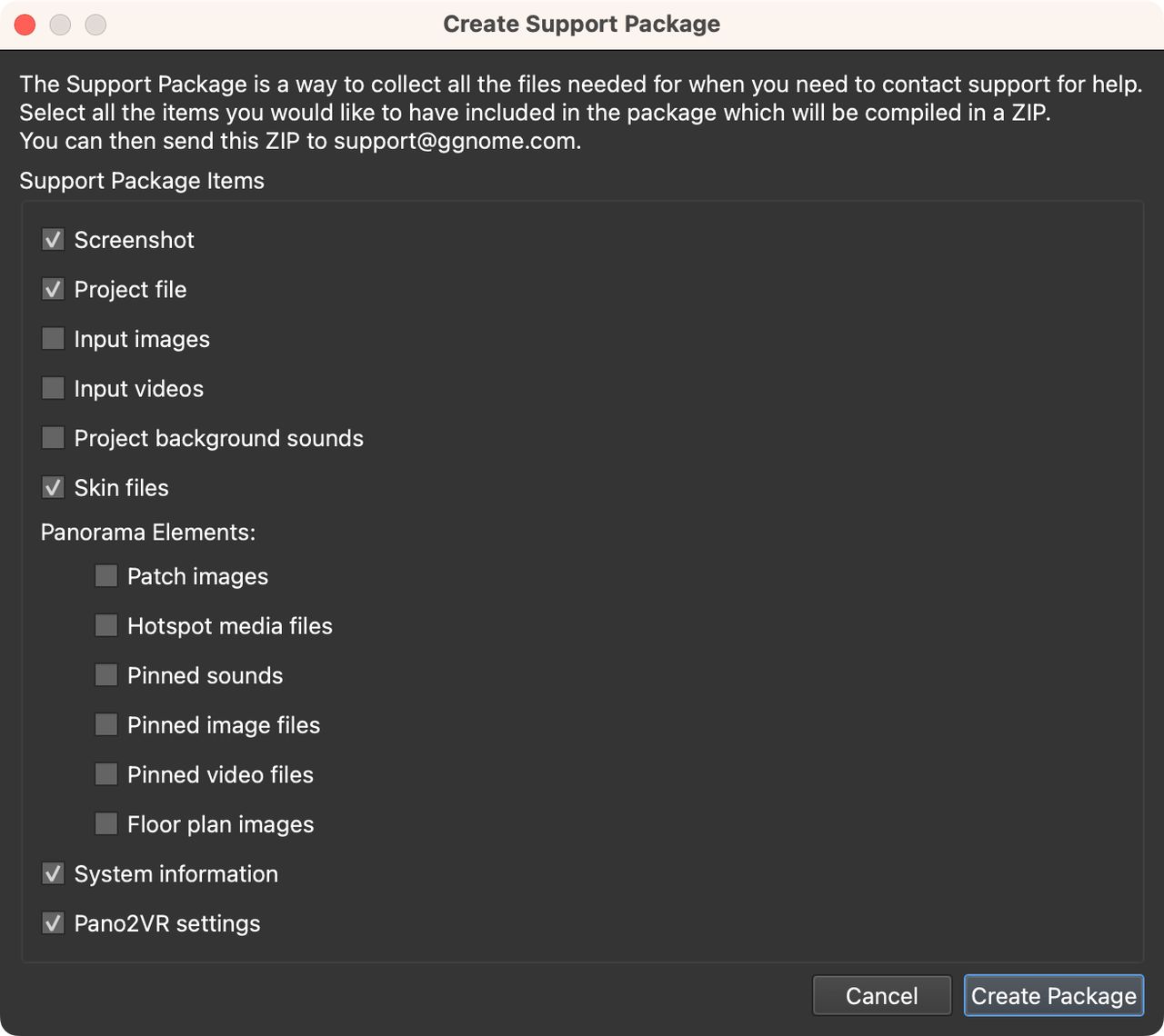 Support Package Settings