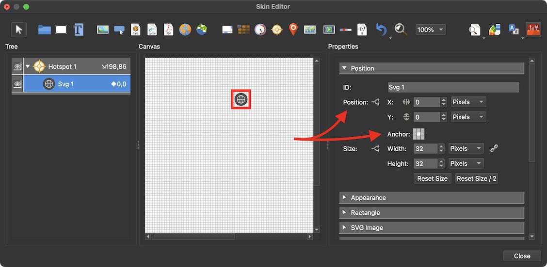 Positioning the hotspot icon.