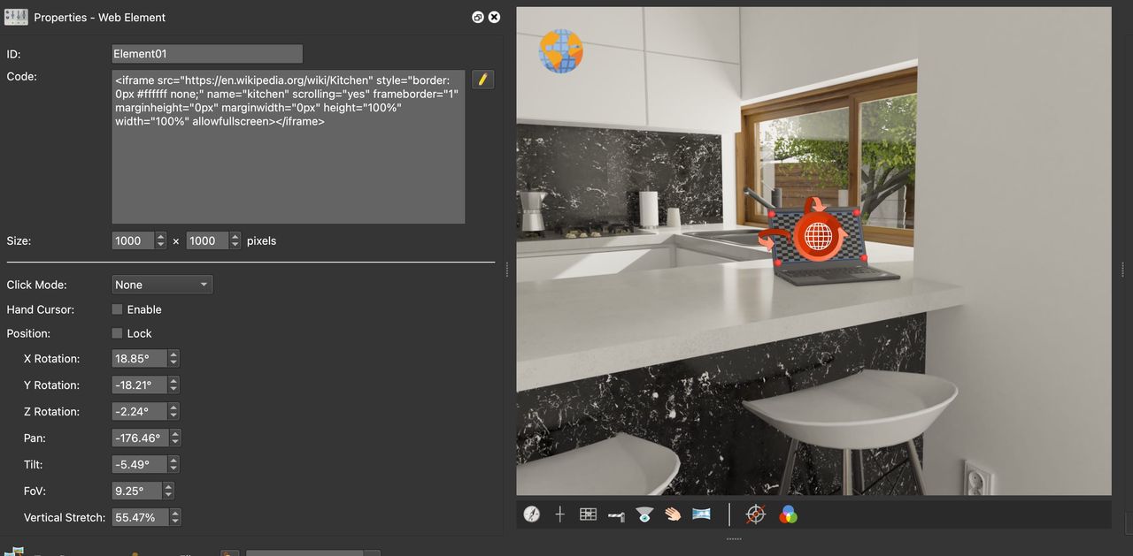 Adding an iframe as a web element.