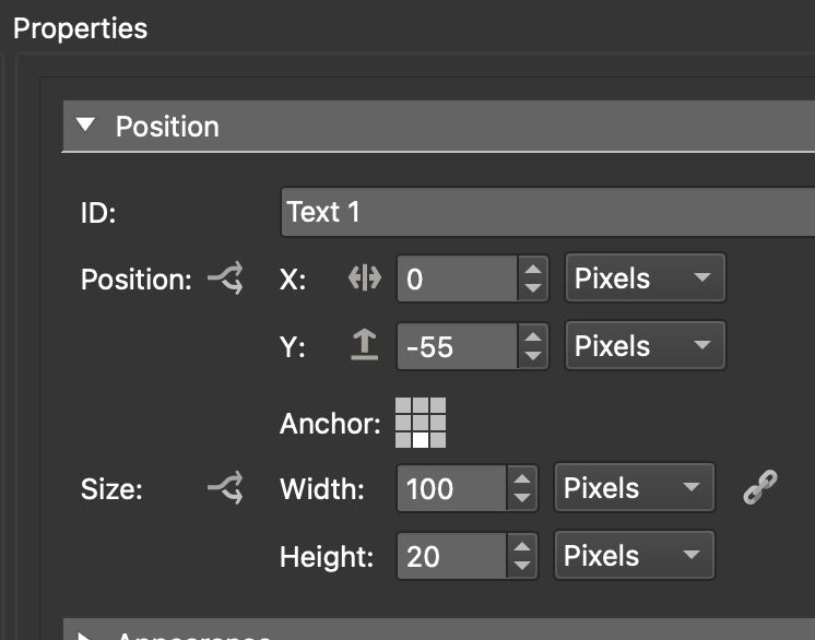 Text Box position settings