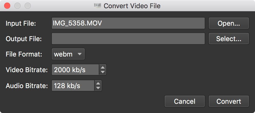 Convert Video File dialog