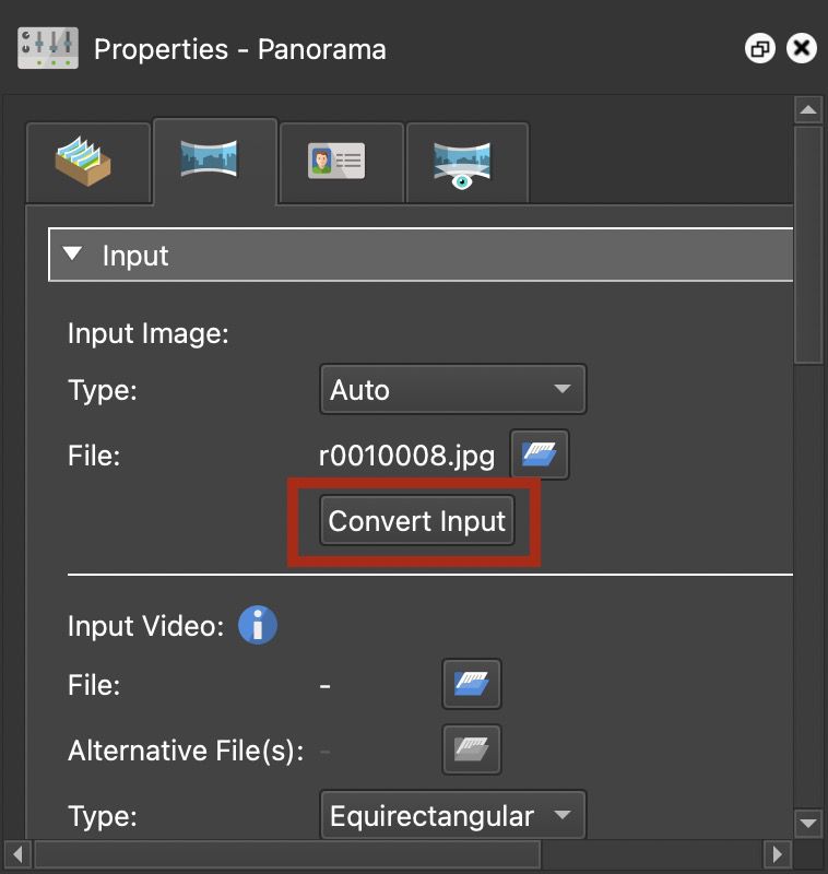 Convert Input in the Panorama Properties