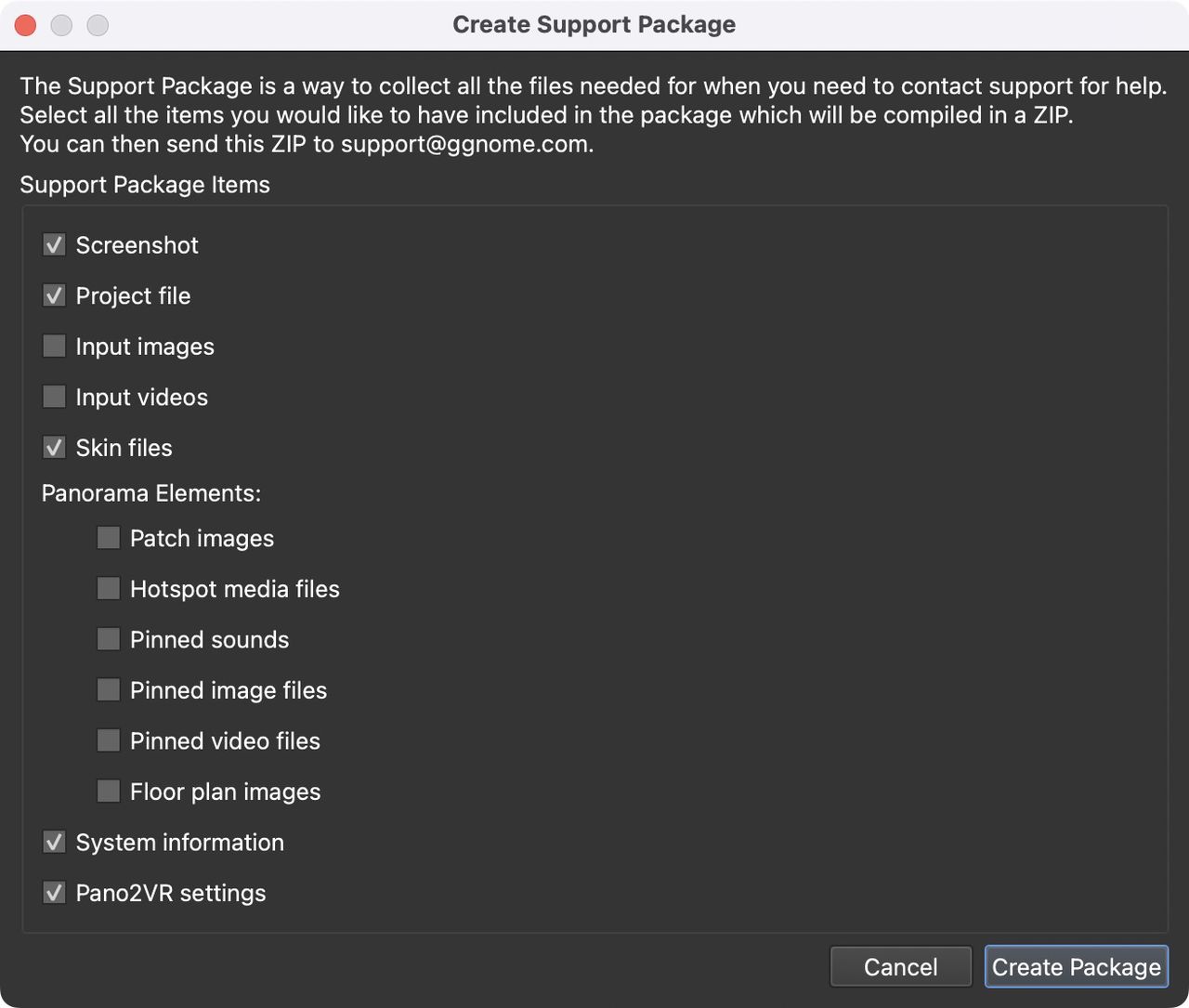 Support Package Dialog