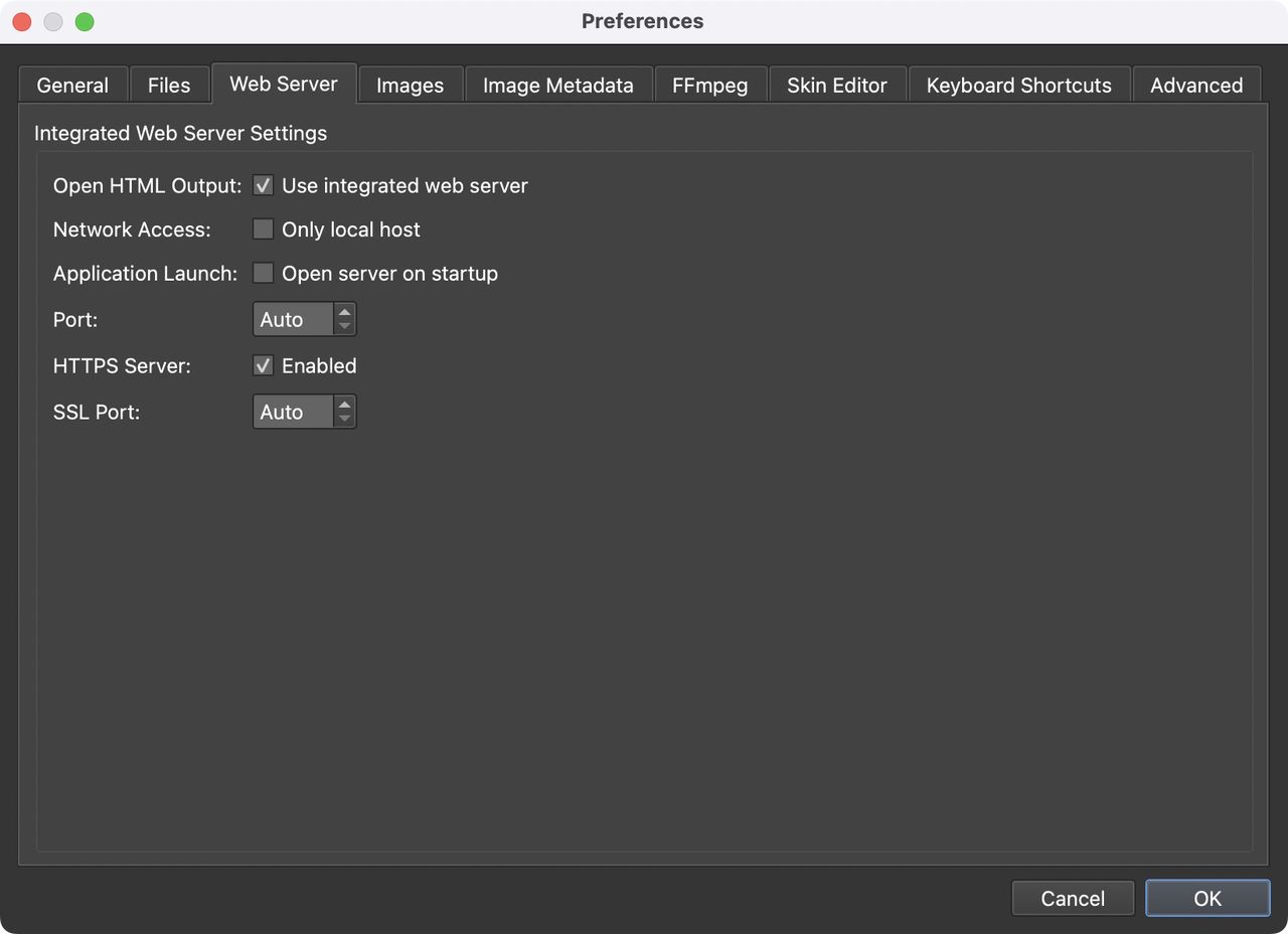 Integrated Web Server Settings