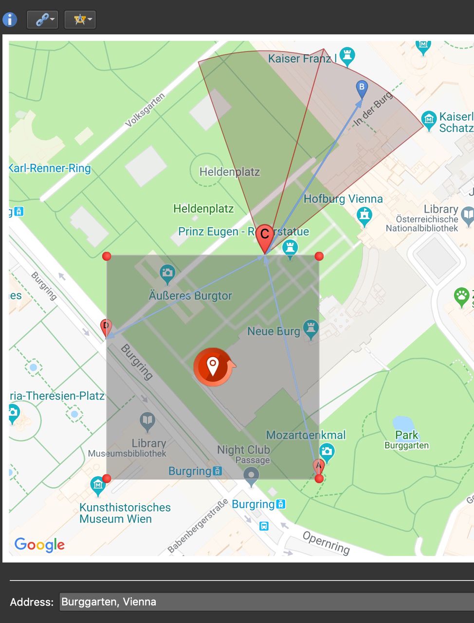 Selected area over pins.