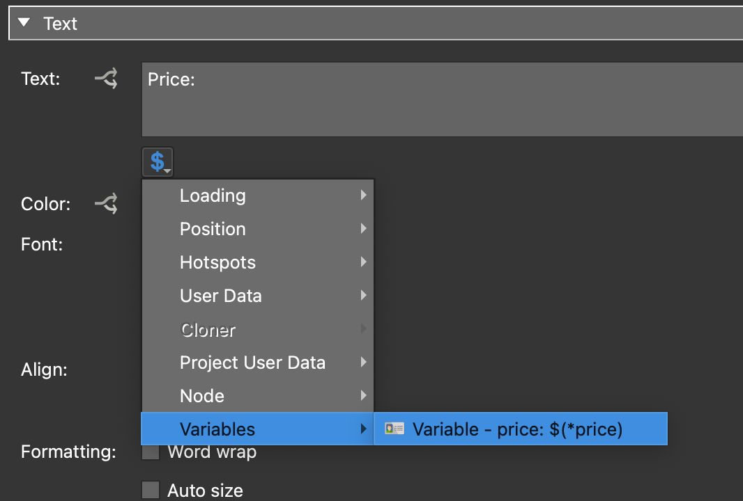Go the variables placeholder and add the Price variable.