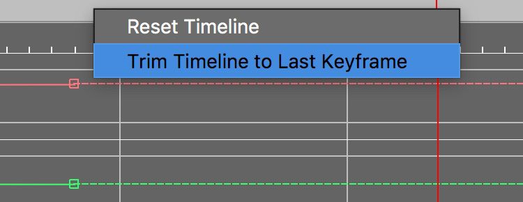 Right-click in the Timeline&rsquo;s scrollbar and choose Trim Timeline to Last Keyframe.