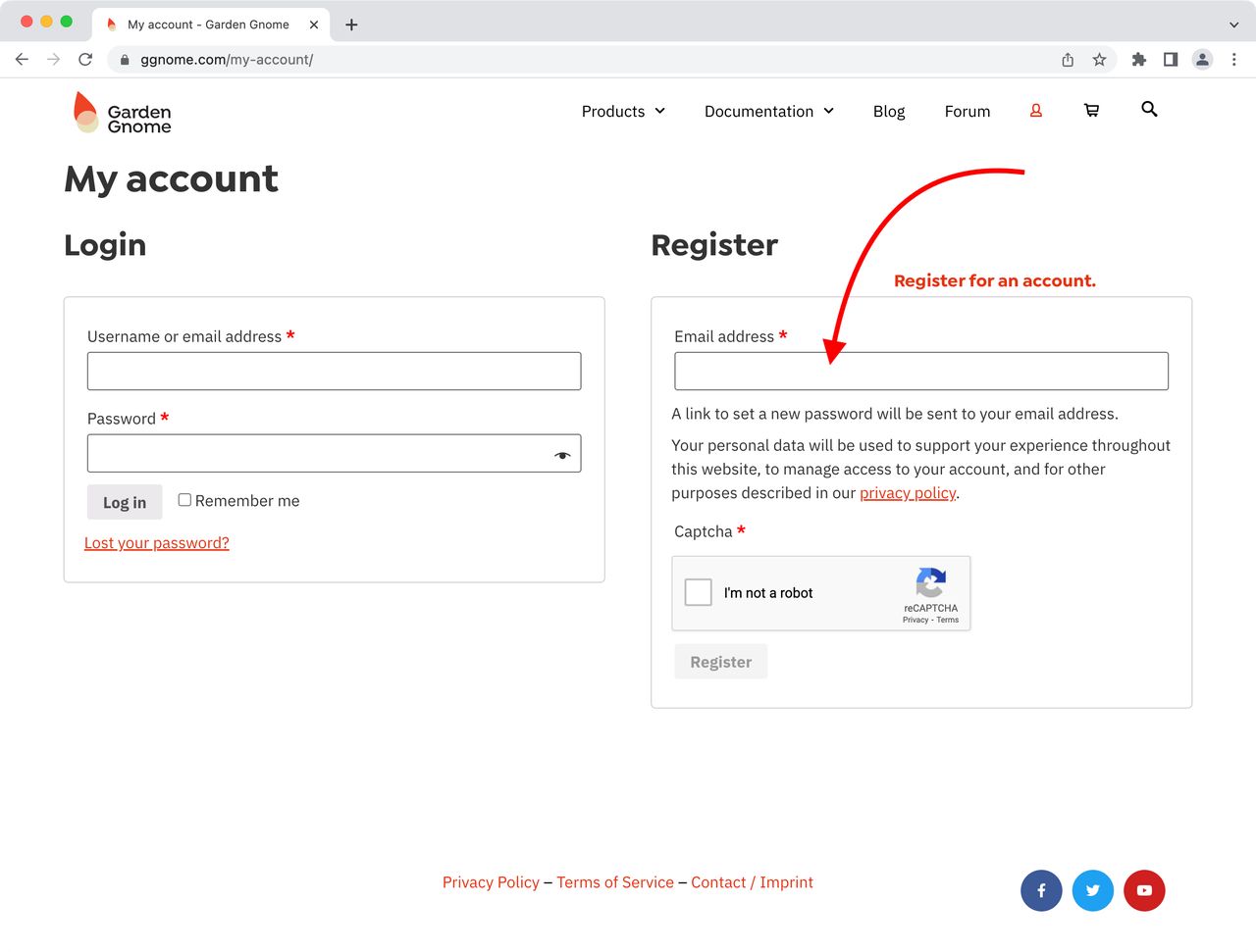 Register with email address.