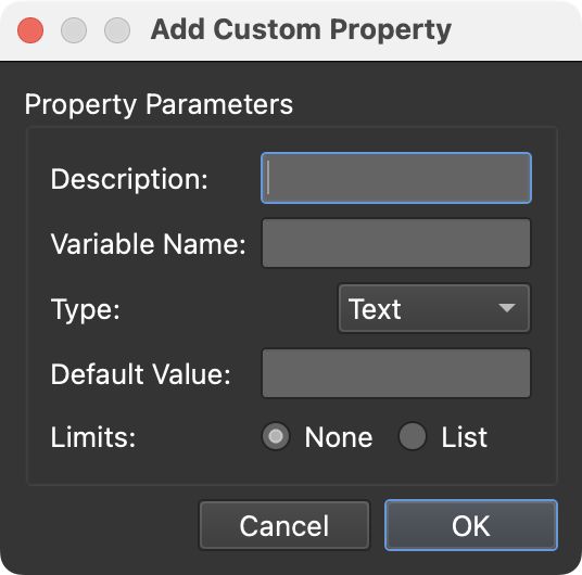 Custom Property dialog.