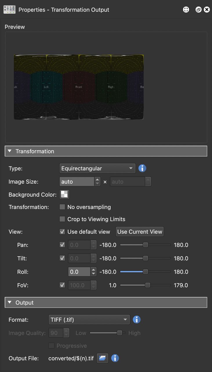 Transformation Output Settings for a Droplet