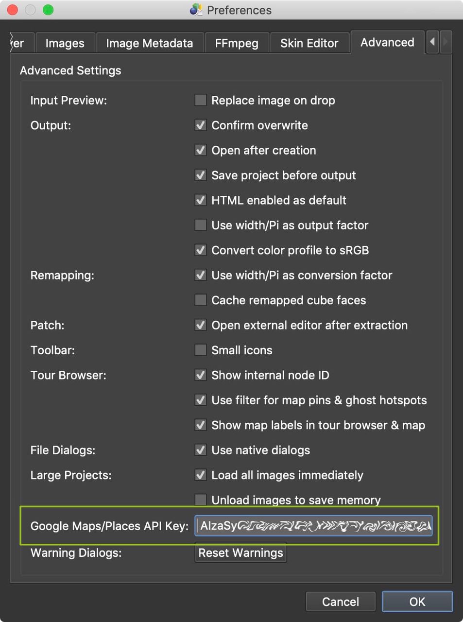 Add your API key to Pano2VR’s settings.