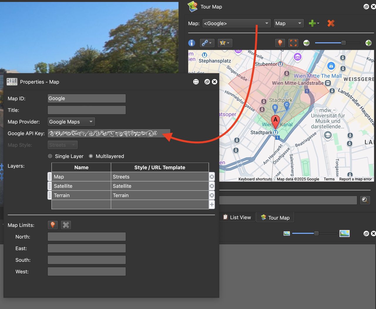 Add your API key to the Map element settings.
