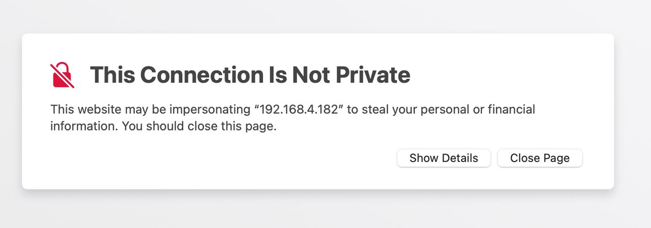 Warning page is not secure.